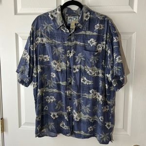 Vintage‎ Big Dogs Hawaiian Shirt Blue Floral Palms Dogs, Size Large